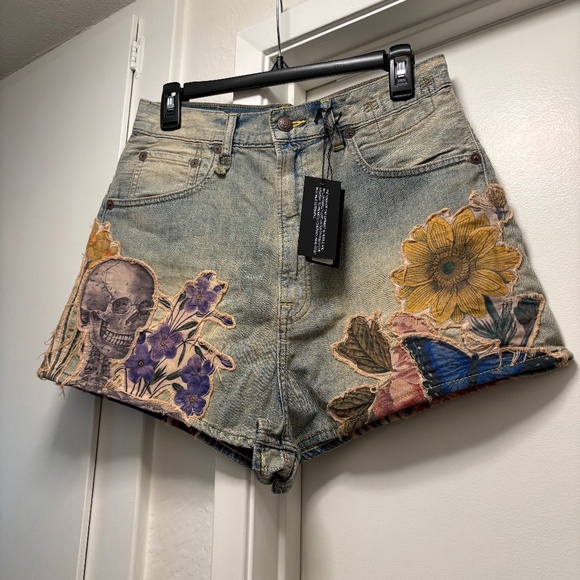 NWT R13 appliqué shorts - skull & butterfly - size 26